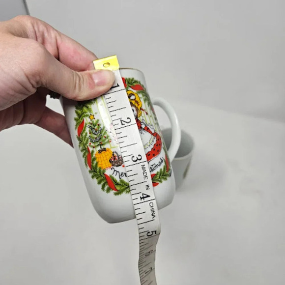 Vintage Pair Two George Good Merry Christmas Mouse Tea Cups Holiday Japan Mugs - Picture 2 of 7